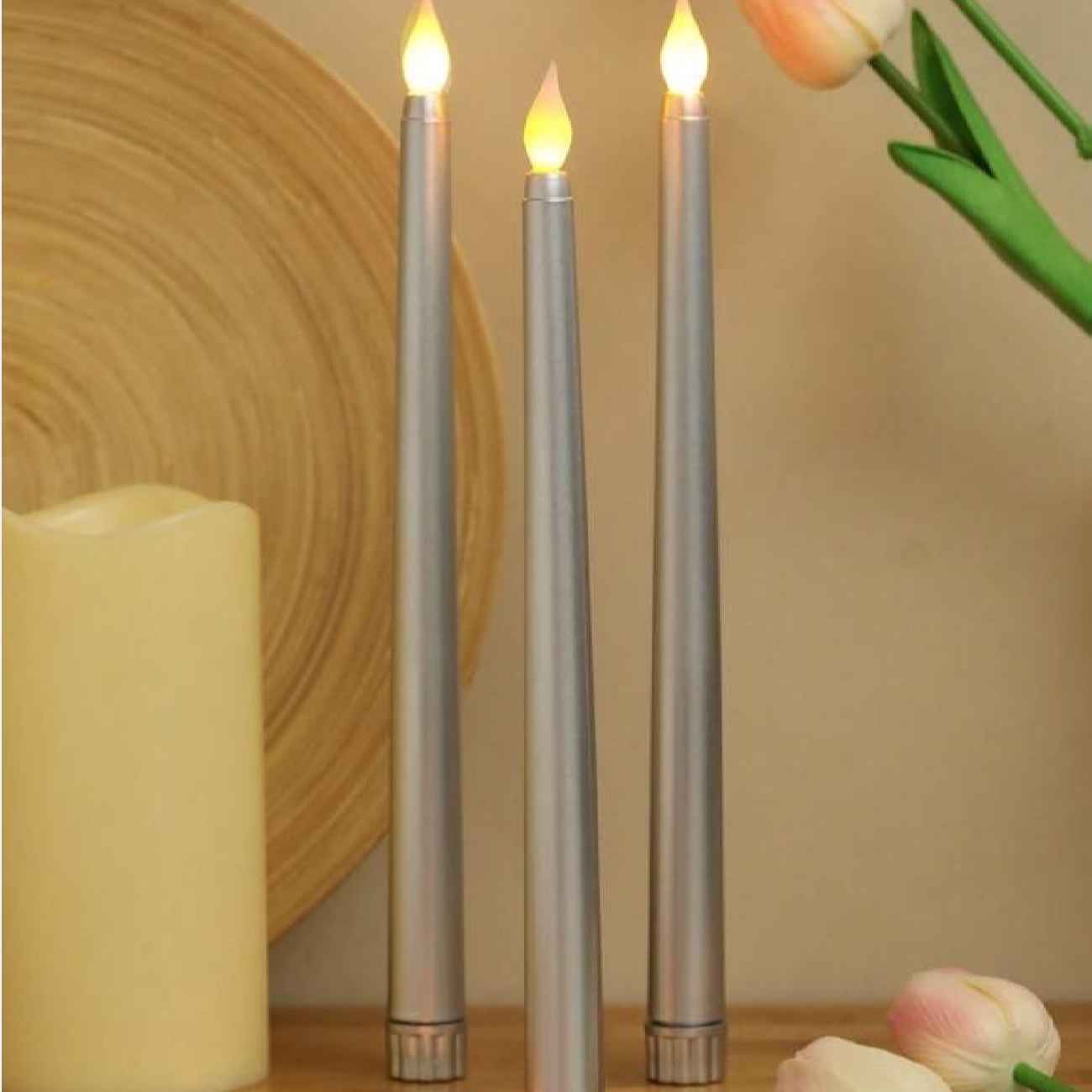 Pillar LED Candle Safe Stylish and Sustainable Silver (Pack of 4)