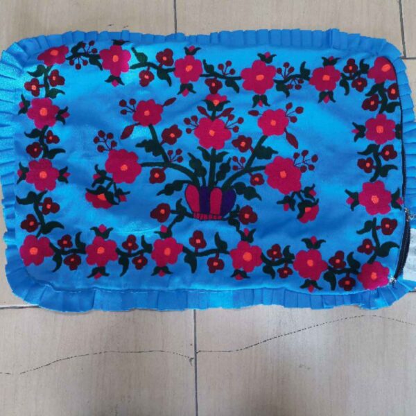 Pillowcase Handmade Floral Embroidered Blue
