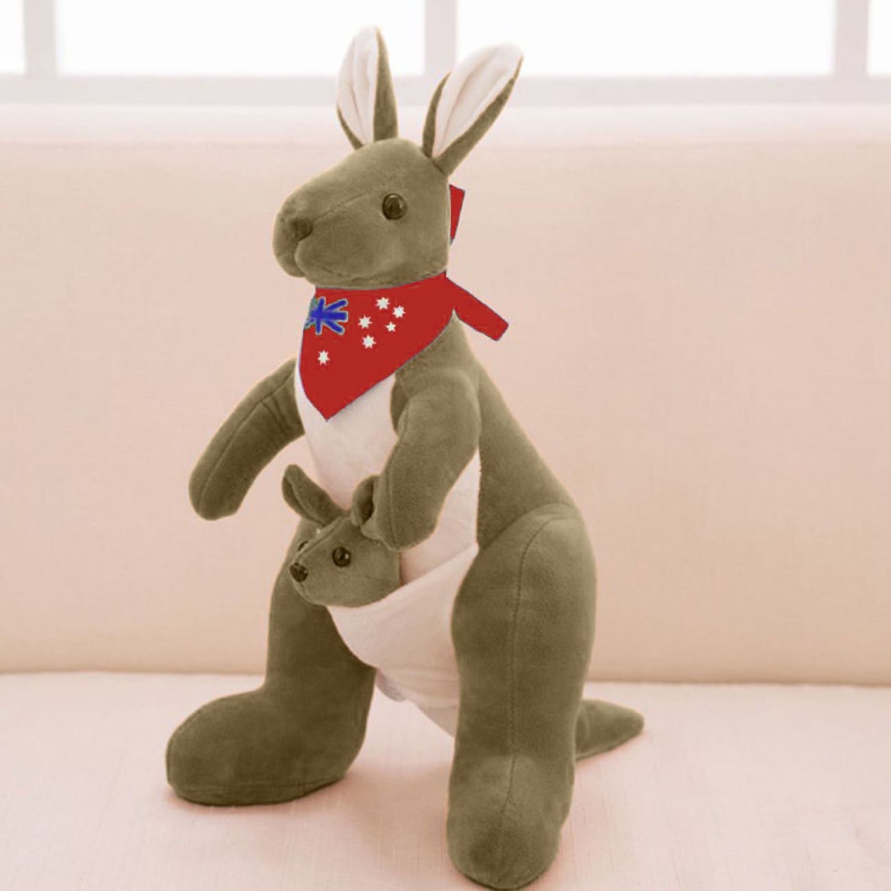 Plush Kangaroo and Baby Doll, 30 Cm in Height