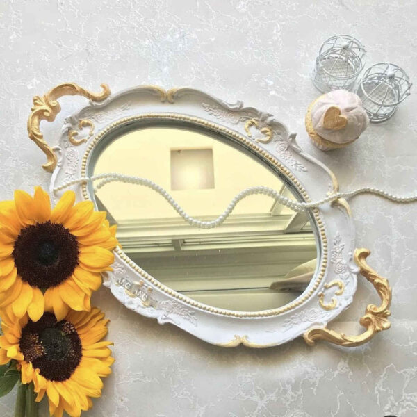 Polyresin Tray – Handmade Ornate Accents & Mirror Finish