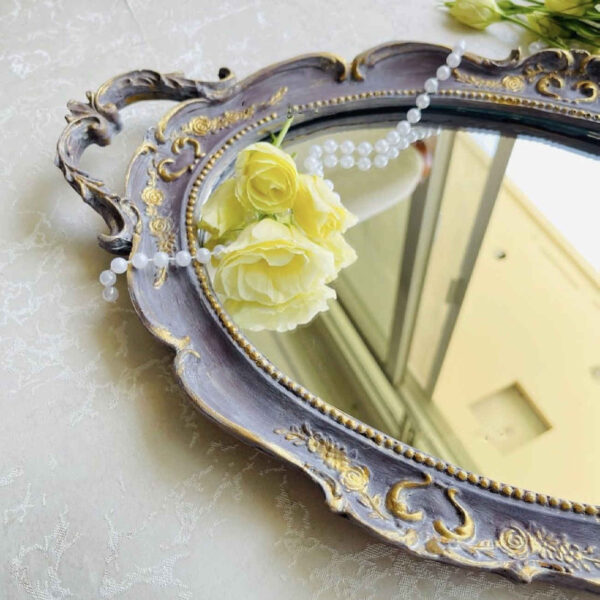 Polyresin Tray – Handmade Ornate Accents & Mirror Finish Purple