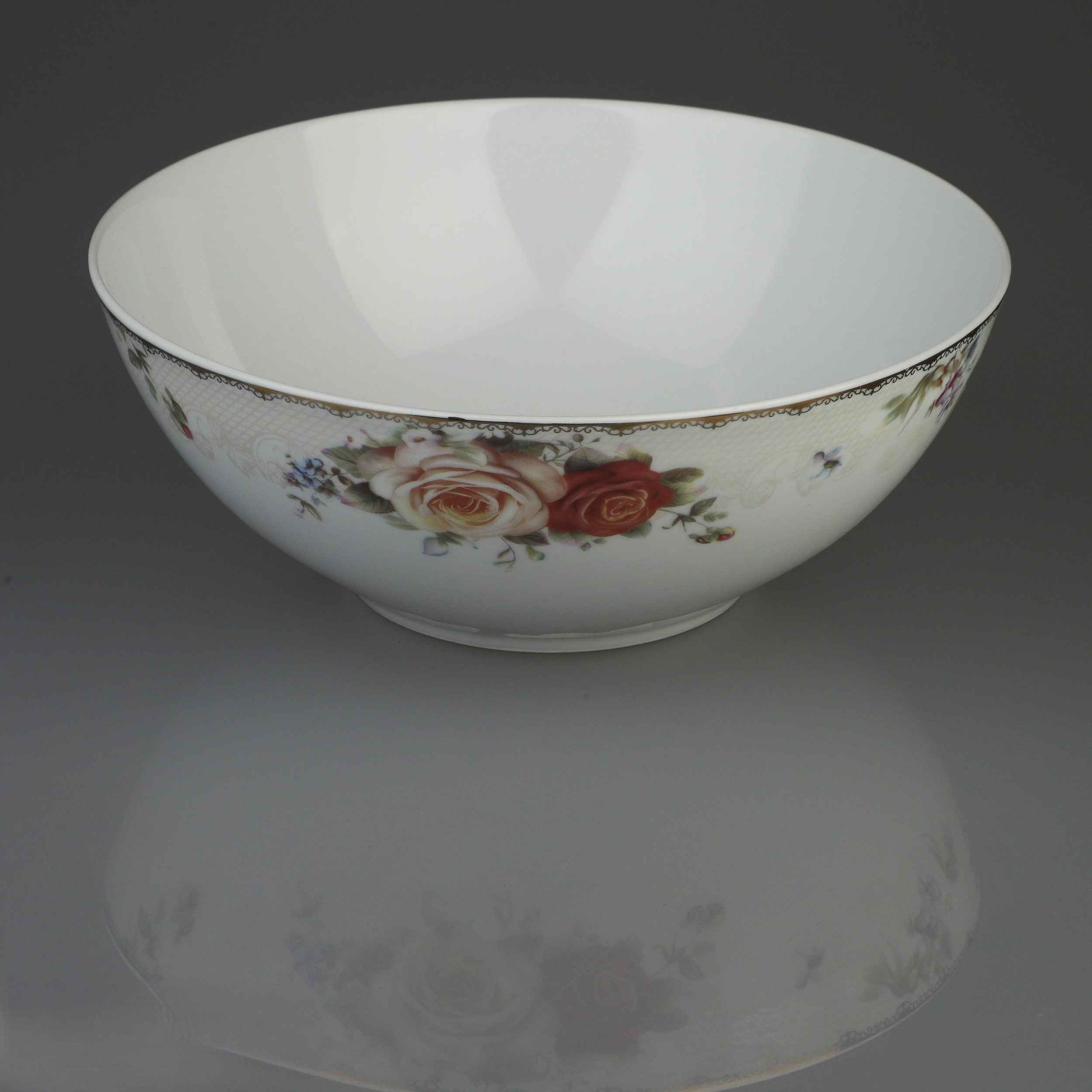 Porcelain Bowl Perfect for Soup & Salad with Floral Design in Pink (Set of 2)