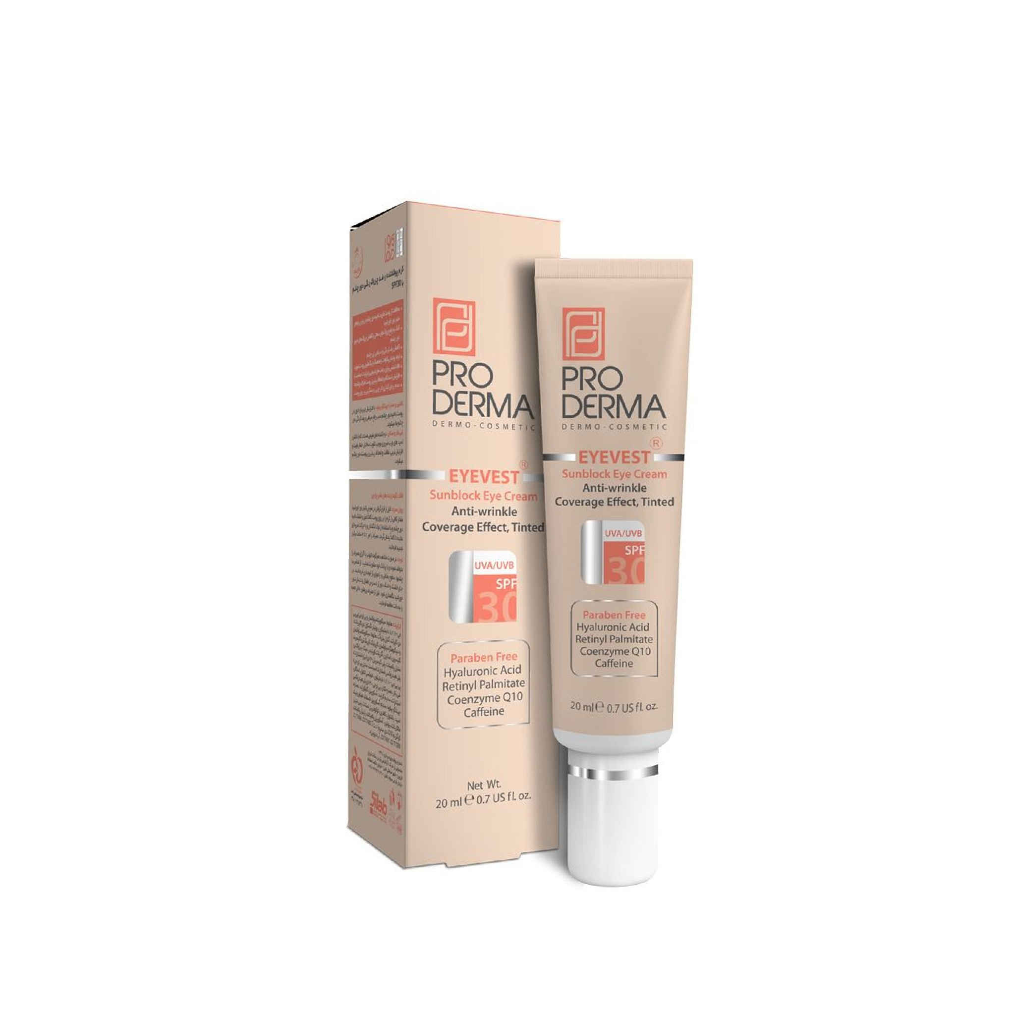 Proderma Eyevest Tinted Eye Cream - Anti-Wrinkle, SPF 30, 20ml