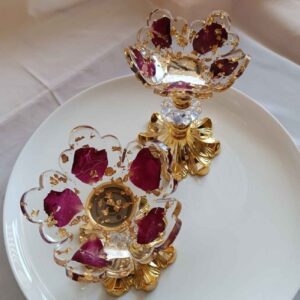 Resin Candle Holder – Floral Resin Candle Holder with Gold Flakes & Petal Pattern