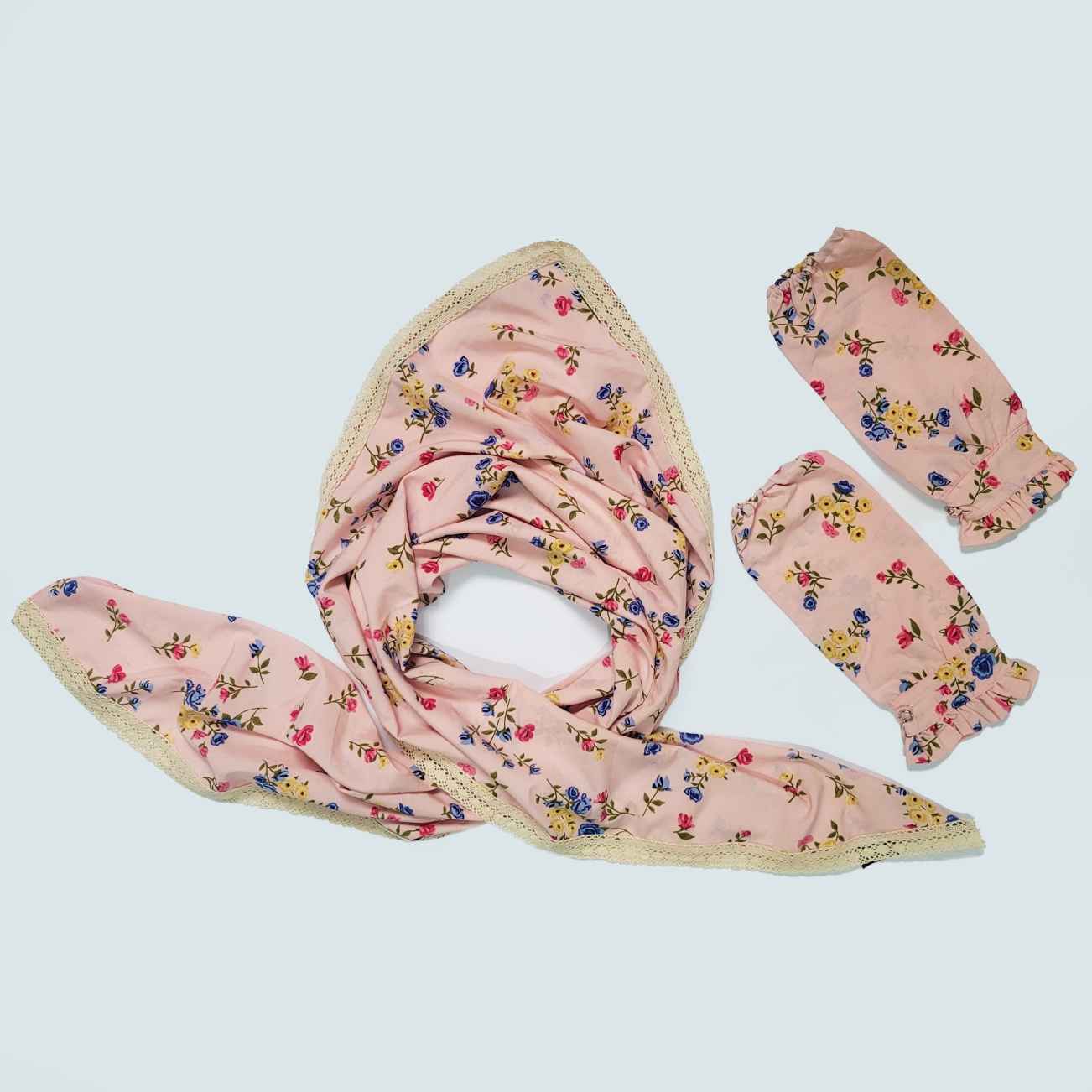 Scarf for Women – Scarf with Arm Cover Floral Pleated Scarf with Trimmed Edges