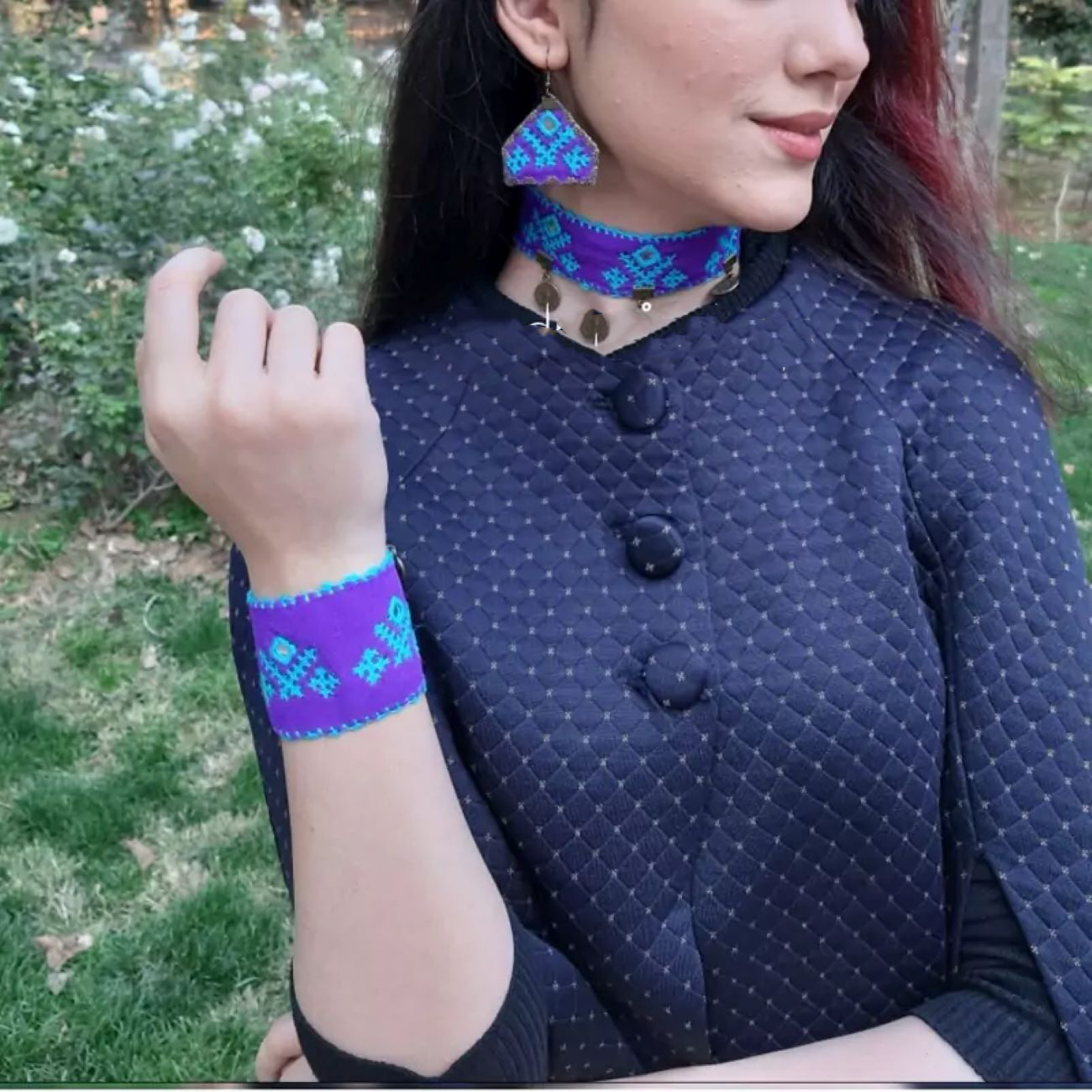 Stylish Embroidered Jewelry Set Bracelet, Necklace & Earring Combo