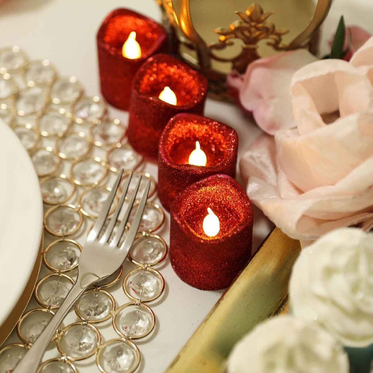Tealight LED Candle for a Festive Glow Red Glitter (Pack of 10)