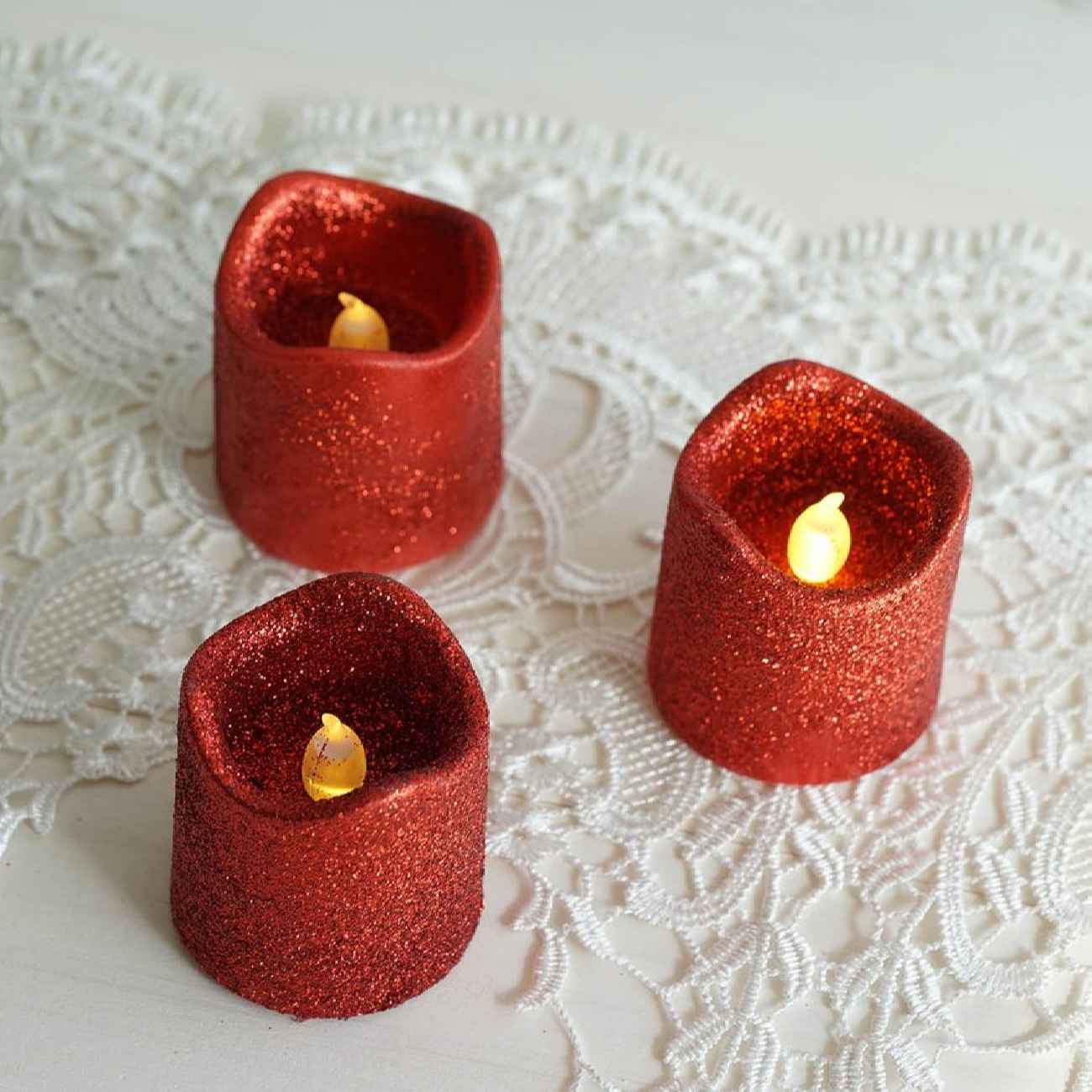 Tealight LED Candle for a Festive Glow Red Glitter (Pack of 10)