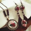 Embroidered Earring, Ring and Necklace Set Include Pair of Free Hair Clips