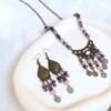 Traditional Necklace and Earring Set with Purple Jade Stone and Purple Crystal.