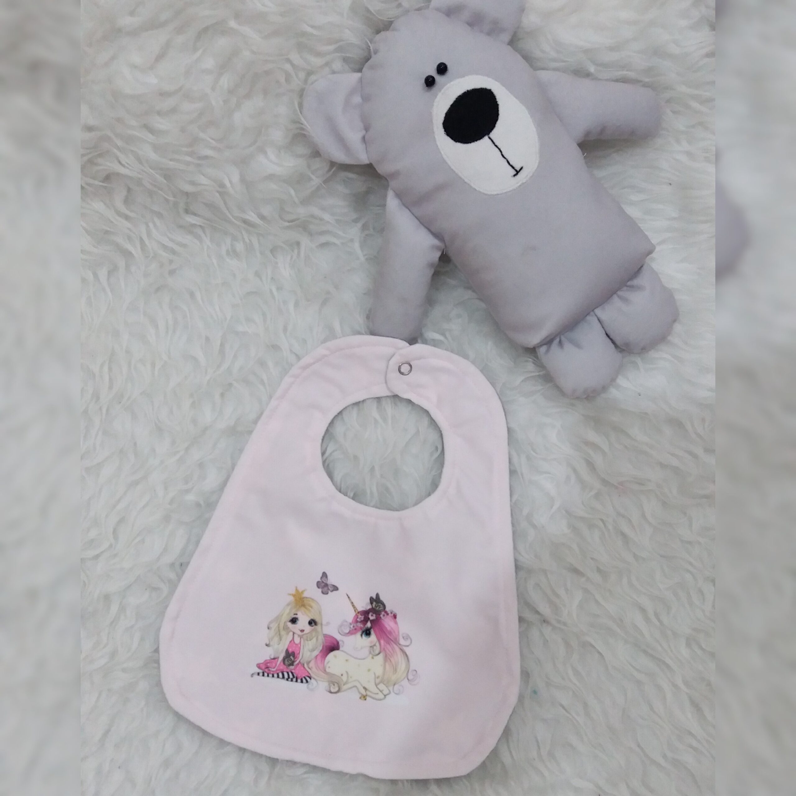 Baby Bib Unicorn and Princess Pattern with Snap Closure