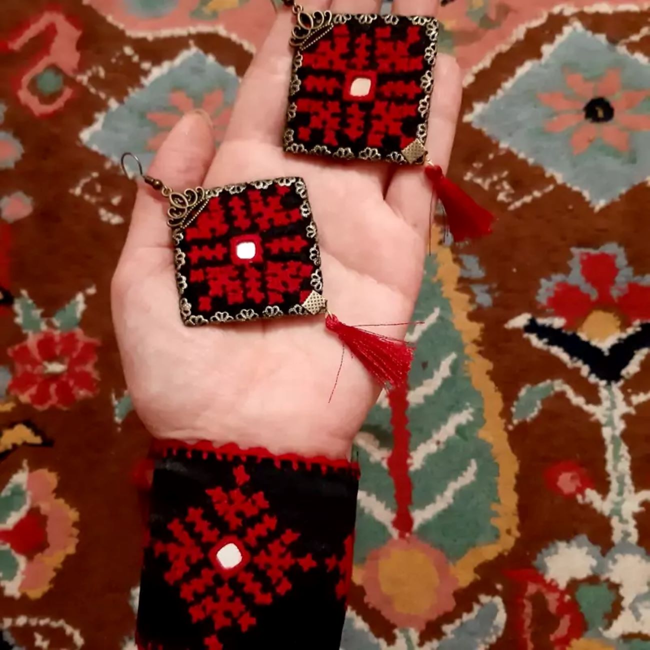 Unique Embroidered Bracelet, Earing and Ankle Set for a Chic Look