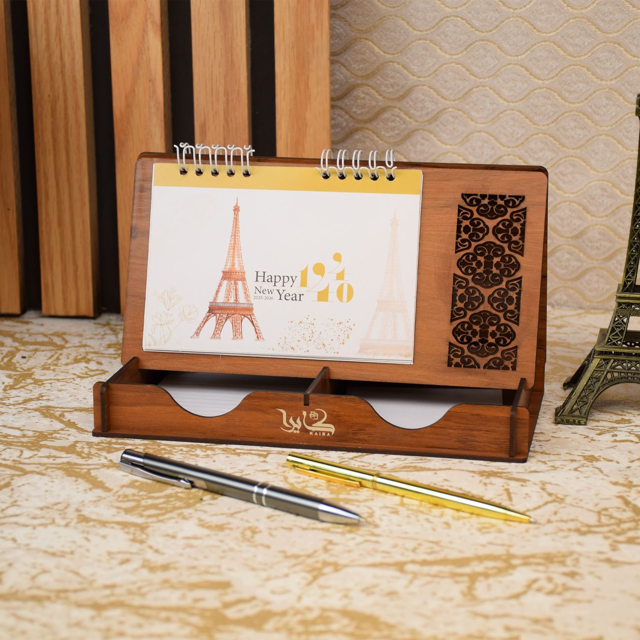 Wooden Desk Calendar for the Year 1404 with Stand – Modern Artistry