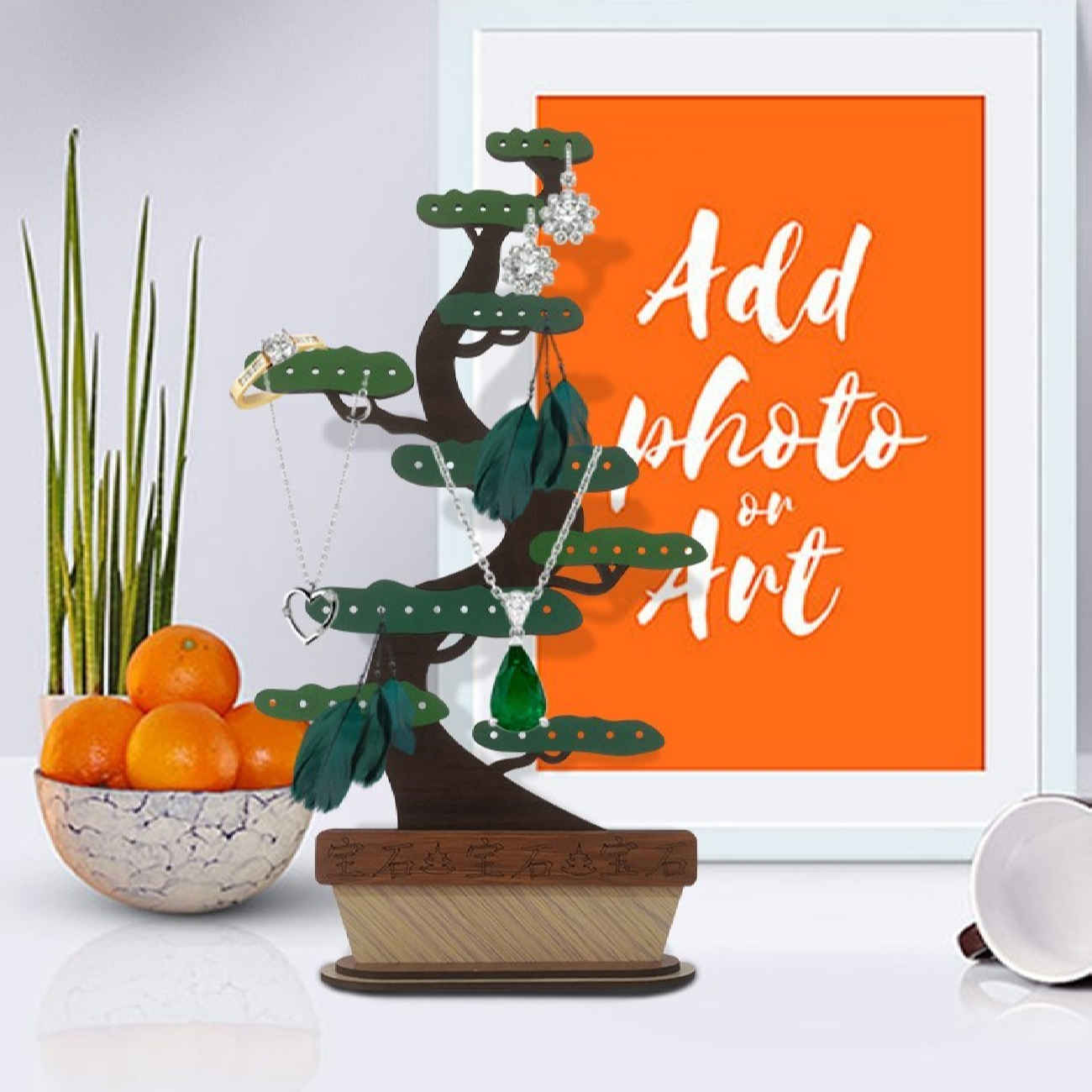 Wooden Jewelry Holder – Perfect for Necklace, Ring & Earring with Tree Design