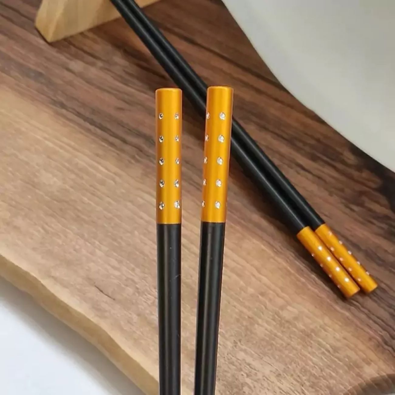 Black Jeweled Melamine Korean Chopsticks Set of 4