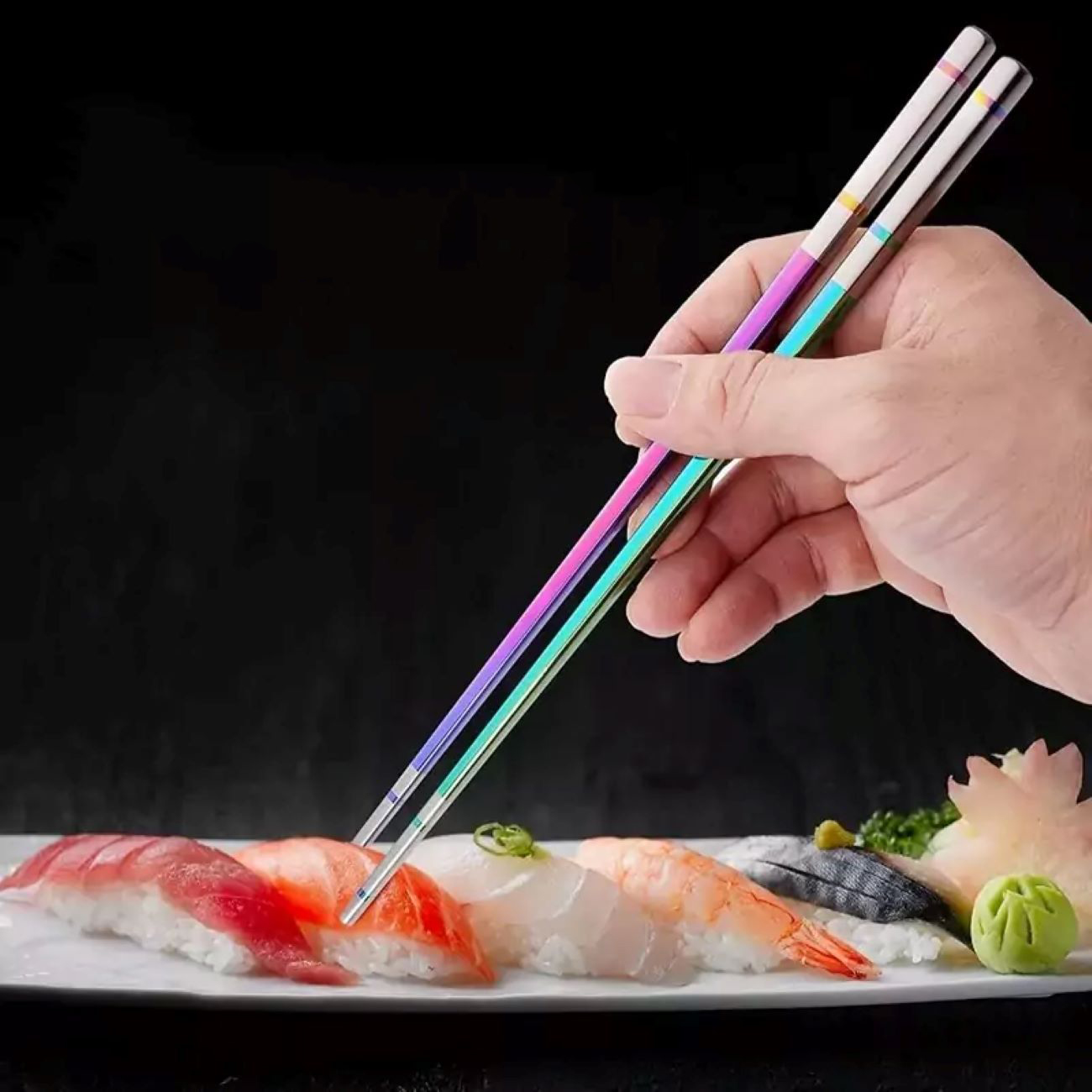 Colorful Stainless Steel Chopsticks, Rust and Scratch Resistant (1 Set)