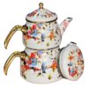 Enamel Teapot and Kettle Set – Floral & Bird Design (1)