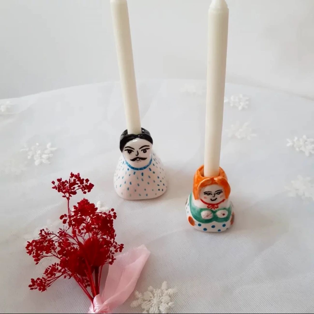 Handmade Ceramic Candle Stick in Small Size – Couple Design