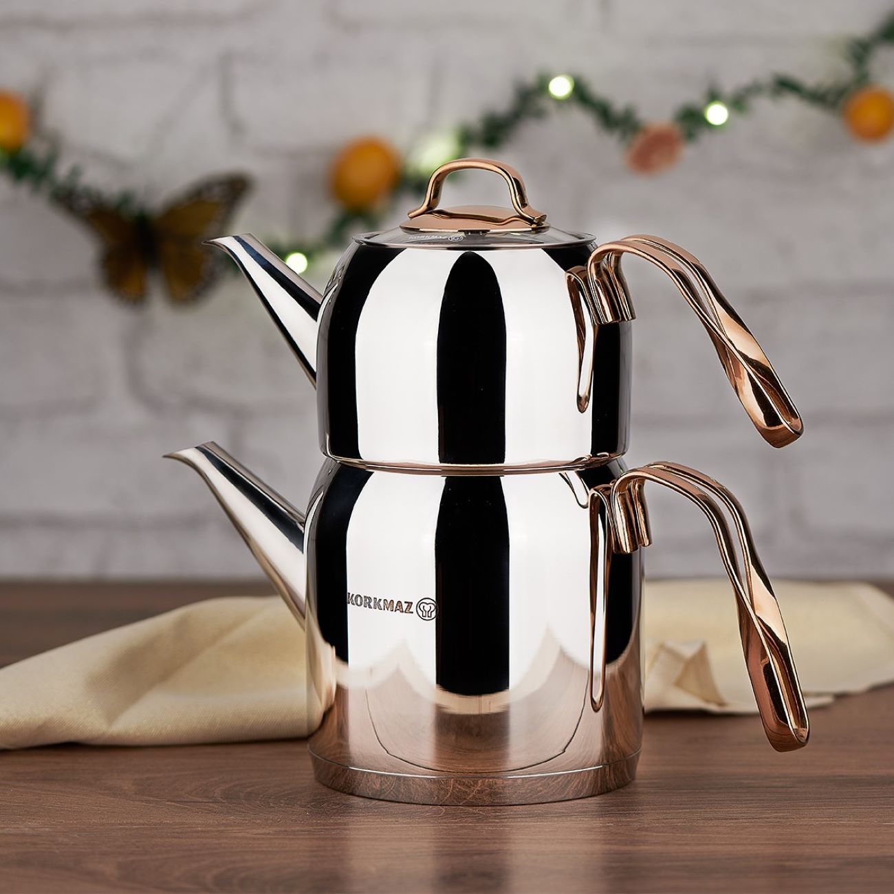 Korkmaz Teapot and Kettle Set – Stainless Steel with Chrome-Nickel Plating