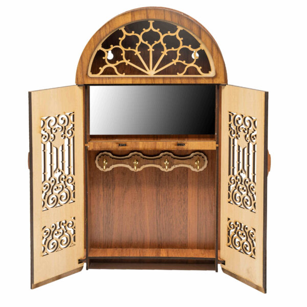 Patiko Key Holder – Traditional Mirror-Embedded Window Design with Shelf & 4 Hooks