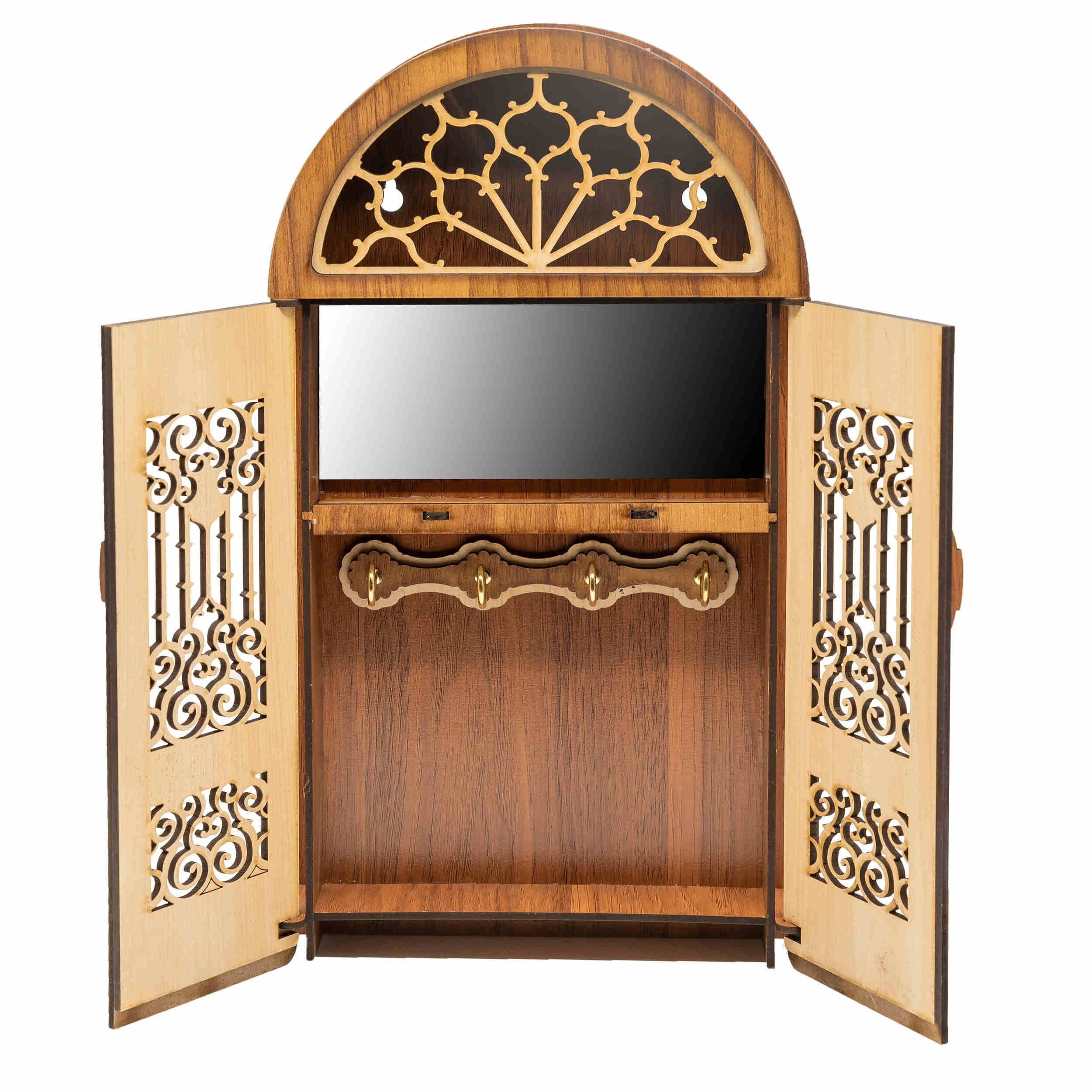 Patiko Key Holder - Traditional Mirror-Embedded Window Design with Shelf & 4 Hooks
