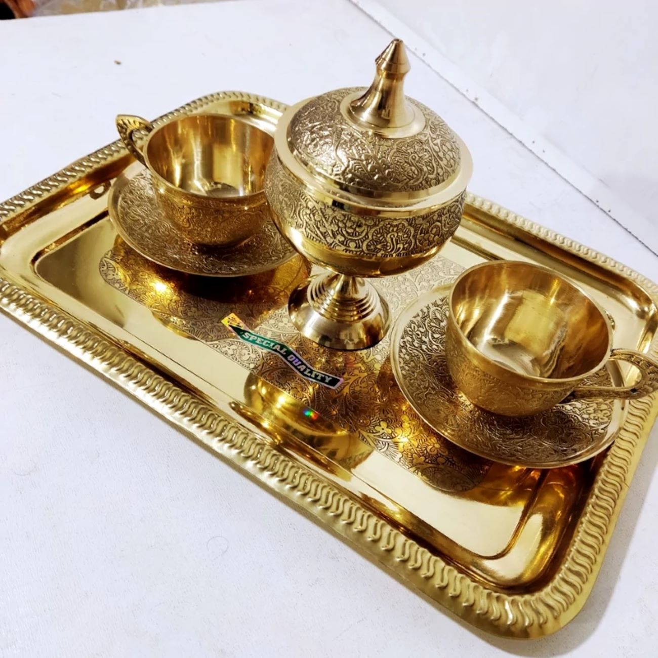 Vintage Brass Tea Set – Intricate Design for Classic Tea Lovers Suitable for Two Person