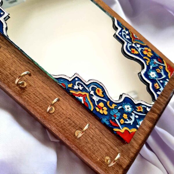 Wall-Mounted Mirror Key Holder with Embossed Vitreous Painting