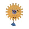 Wooden Nursery Wall Clock with Pendulum – Sun & Cloud Themed Deco