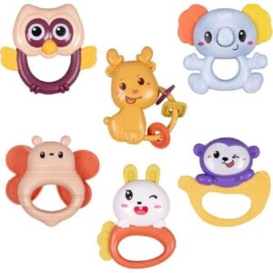 6-Piece Baby Rattle and Teether Set – Animal Design