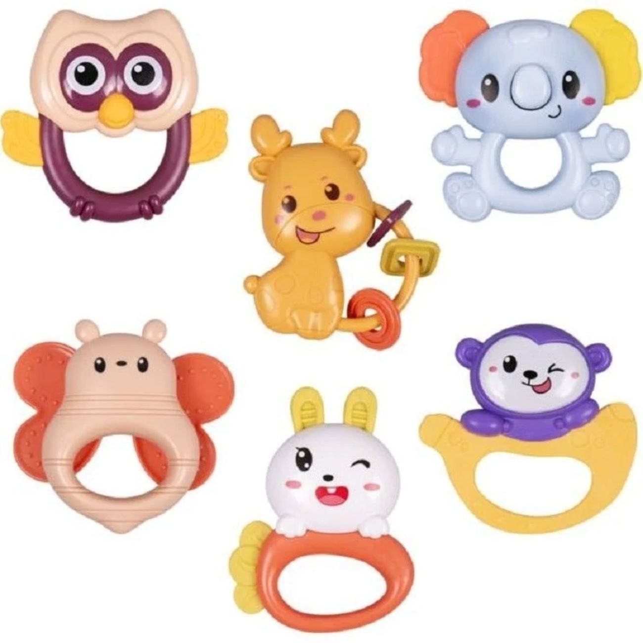 6-Piece Baby Rattle and Teether Set – Animal Design