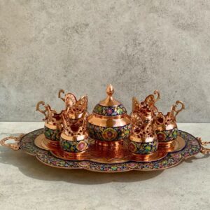 6-person Copper and Mina Kari Tea Set with Very Delicate and Unique Patterns