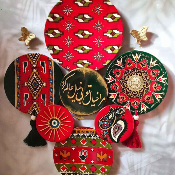 Artisan Pottery Plate Set – Decorative Wall or Table Display with Persian Calligraphy (7 Pcs)