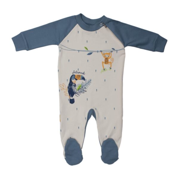 Baby Jumpsuit with Attached Feet (Sock-Style Design) with Animal Pattern