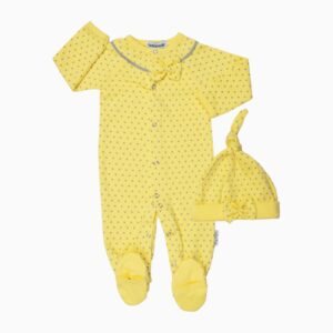 Baby Jumpsuit with Attached Socks & Hat Set, Lemon Yellow Color