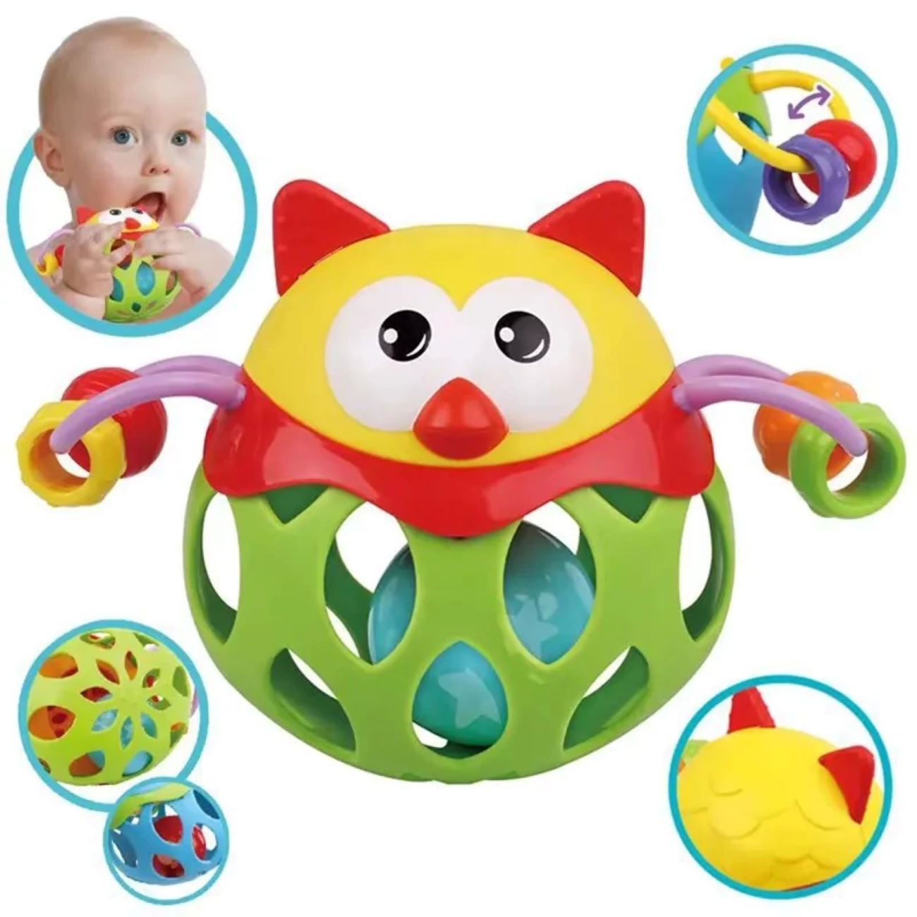 Baby Rattle Toy with Soothing Teether
