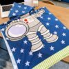 Baby Blue Hooded Bath Towel with Astronaut Design - Soft & Comfortable