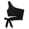 Black One-Shoulder Cropped Top – Suitable for Layering and All Seasons