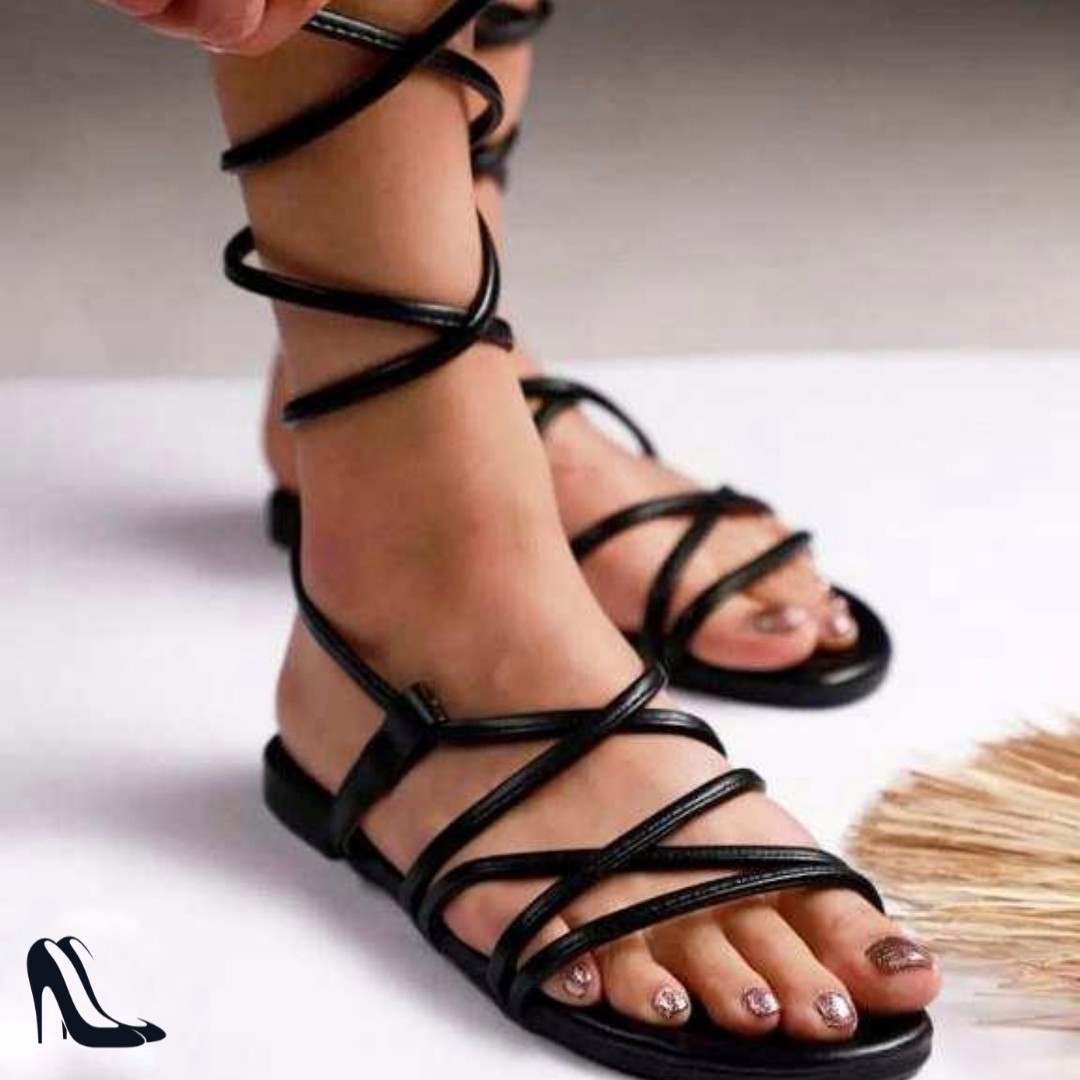 Black Women’s Gladiator Lace-Up Sandals – Suitable for Walking, Beach & Travel