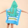 Blue Children's Poncho Bath Towel with Dinosaur Design