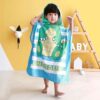 Blue Children's Poncho Bath Towel with Dinosaur Design