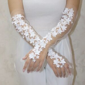 Bridal Gloves With Blossom Design For Wedding And Reception