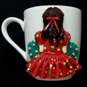 Ceramic Mug – Handmade Doll Design Girl in Red