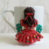 Ceramic Mug – Handmade Doll Design Girl in Red