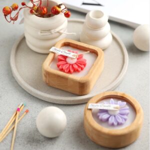 Chamomile Wooden Jar Candle – Clean Burn & Long-Lasting & Stylish