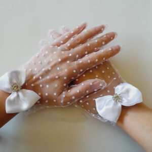 Chic Bridal Gloves With Lace, Pearls, And Bows For Weddings