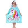 Children’s Blue Unicorn Hooded Poncho Towel – Perfect for Bath Time and Sunbathing (3)