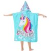 Soft Blue Kids’ Bath Towel Poncho with Unicorn Pattern