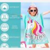 Soft Blue Kids’ Bath Towel Poncho with Unicorn Pattern
