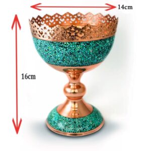 Copper Nut Bowl 16 cm with Neyshabur Turquoise Inlay