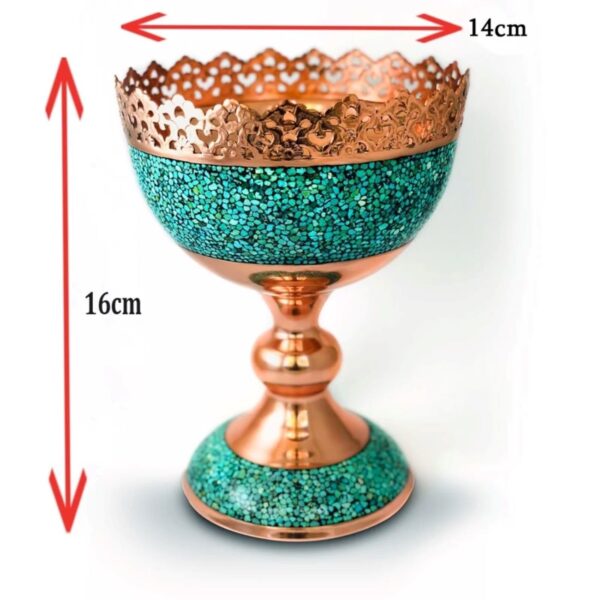 Copper Nut Bowl 16 cm with Neyshabur Turquoise Inlay